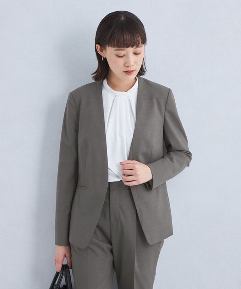 UNITED ARROWS green label relaxing「カチリラ ノーラペル ジャケット -ウォッシャブル・ストレッチ・防シワ-」|ノーカラージャケット|MD.GRAY