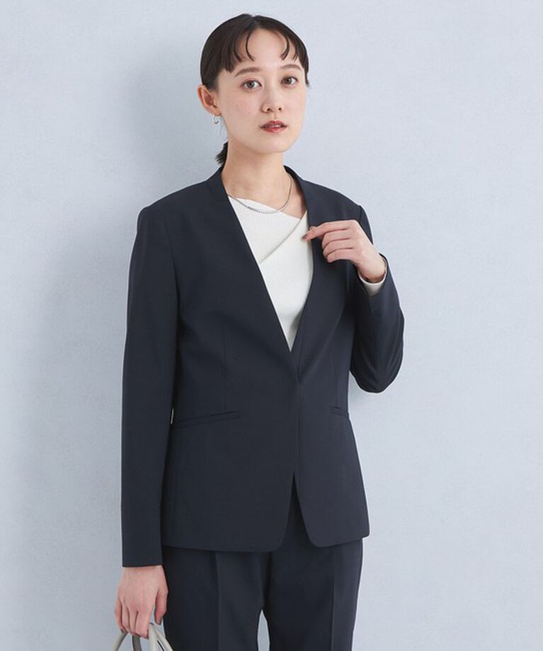 UNITED ARROWS green label relaxing「カチリラ ノーラペル ジャケット -ウォッシャブル・ストレッチ・防シワ-」|ノーカラージャケット|NAVY