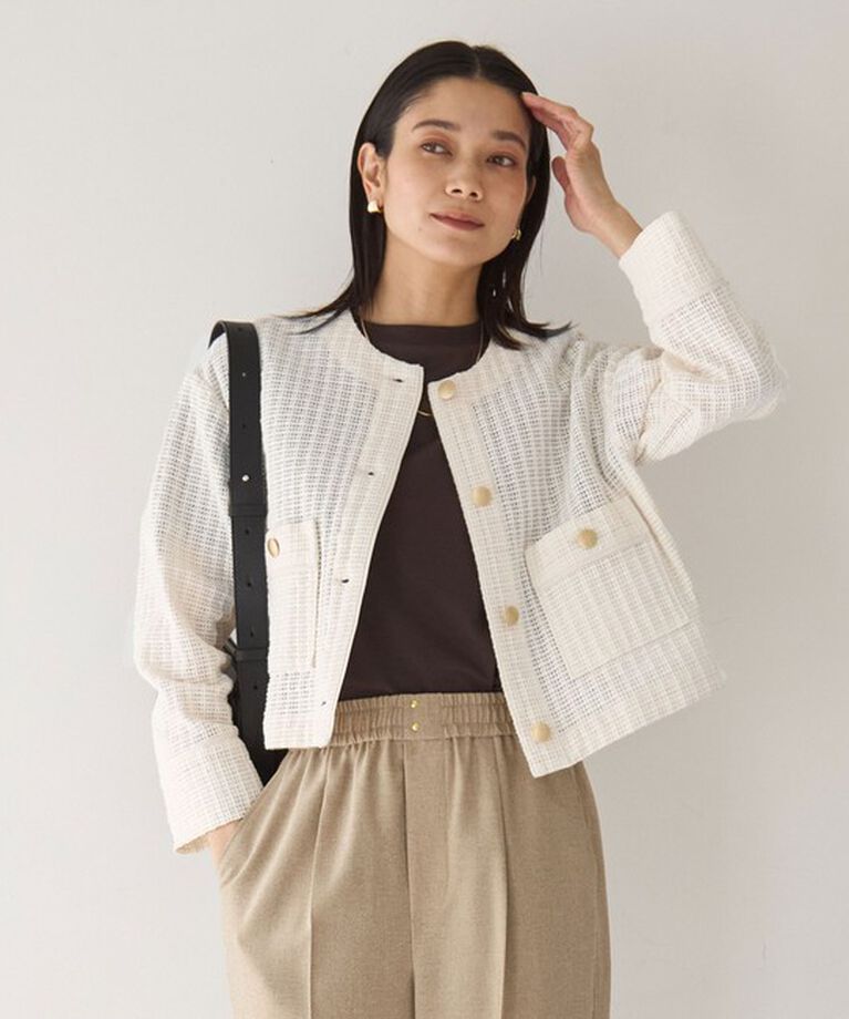 UNITED ARROWS green label relaxing「カラミ レース ノーカラー ジャケット」|ノーカラージャケット|OFF WHITE