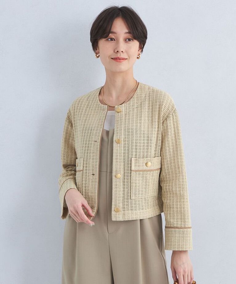 UNITED ARROWS green label relaxing「カラミ レース ノーカラー ジャケット」|ノーカラージャケット|BEIGE