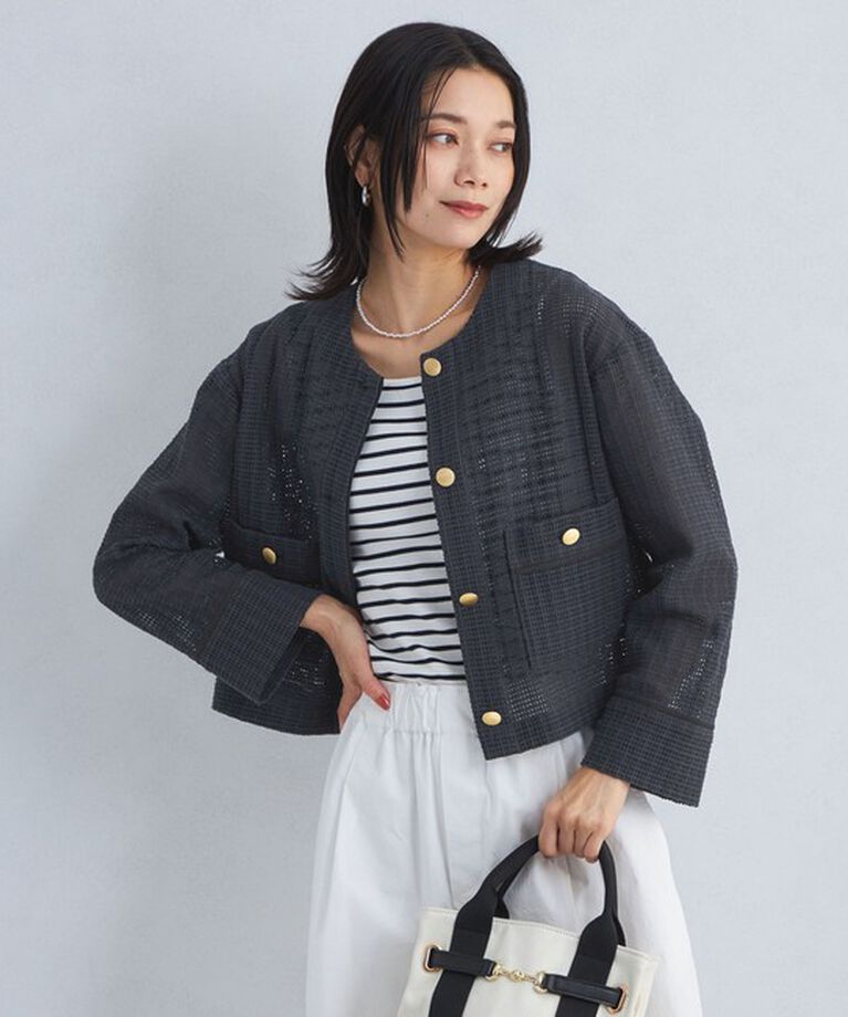 UNITED ARROWS green label relaxing「カラミ レース ノーカラー ジャケット」|ノーカラージャケット|