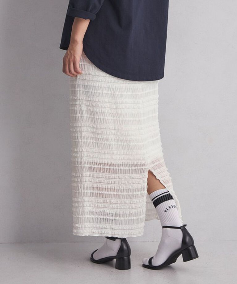 UNITED ARROWS green label relaxing「＜at ease＞シアー フリル スカート」|タイト|WHITE