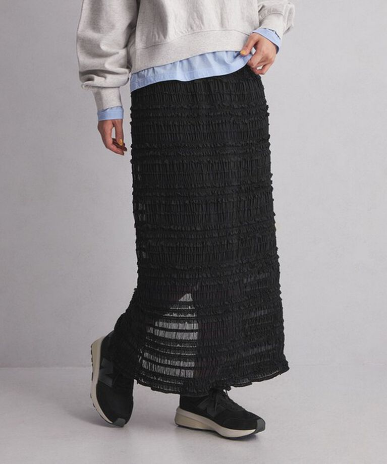 UNITED ARROWS green label relaxing「＜at ease＞シアー フリル スカート」|タイト|BLACK