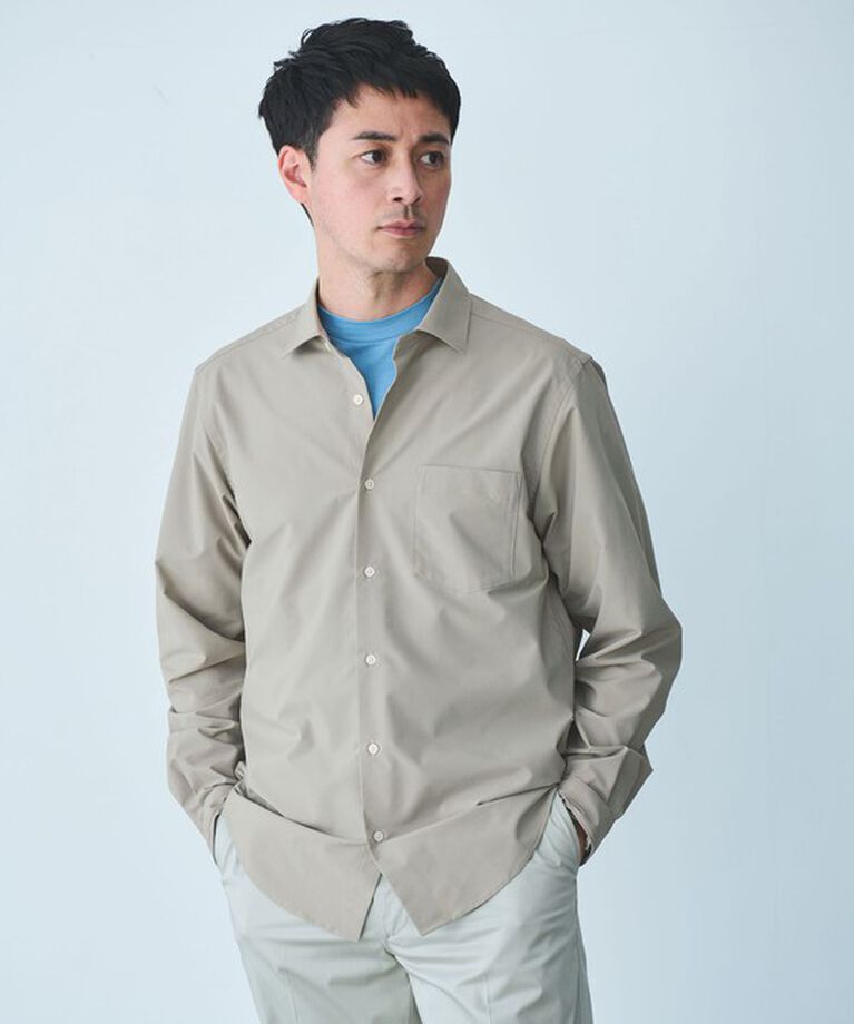 UNITED ARROWS green label relaxing「【WEB限定】JUST fit ワイドカラー 長袖 シャツ -ストレッチ-」|シャツ・ブラウス|BEIGE