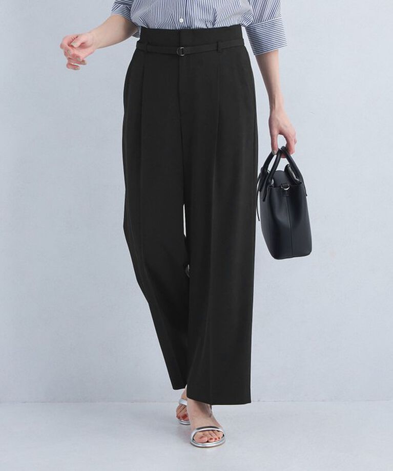 UNITED ARROWS green label relaxing「サラフール ベルト ワイド パンツ -マシンウォッシャブル・ストレッチ・UVカット-」|スラックス|BLACK