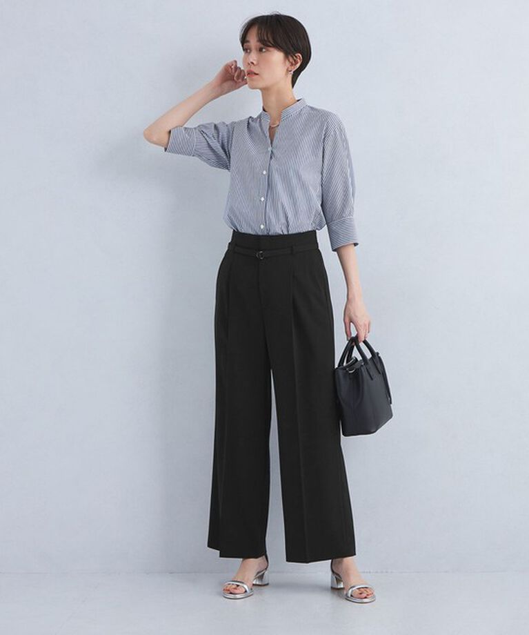 UNITED ARROWS green label relaxing「サラフール ベルト ワイド パンツ -マシンウォッシャブル・ストレッチ・UVカット-」|スラックス|