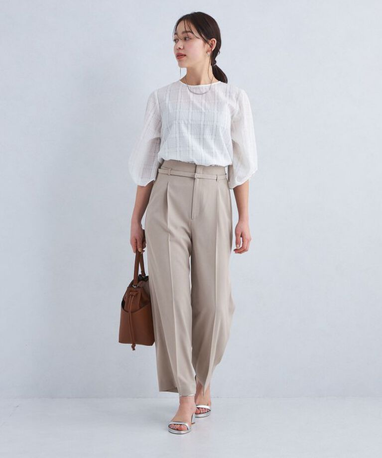 UNITED ARROWS green label relaxing「サラフール ベルト ワイド パンツ -マシンウォッシャブル・ストレッチ・UVカット-」|スラックス|