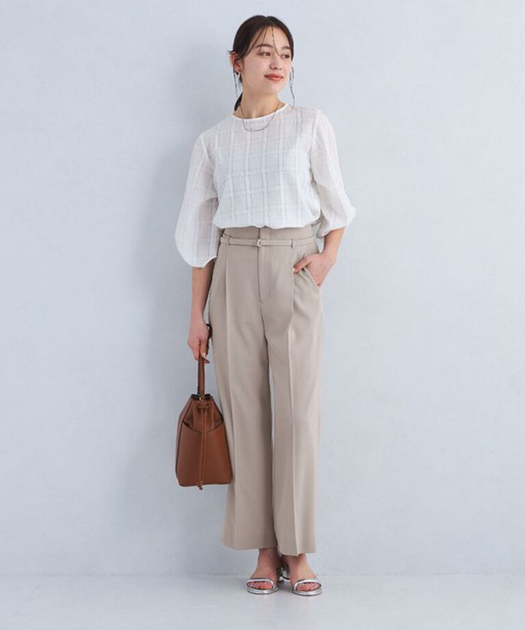 UNITED ARROWS green label relaxing「サラフール ベルト ワイド パンツ -マシンウォッシャブル・ストレッチ・UVカット-」|スラックス|