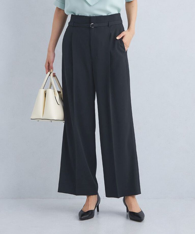 UNITED ARROWS green label relaxing「サラフール ベルト ワイド パンツ -マシンウォッシャブル・ストレッチ・UVカット-」|スラックス|NAVY
