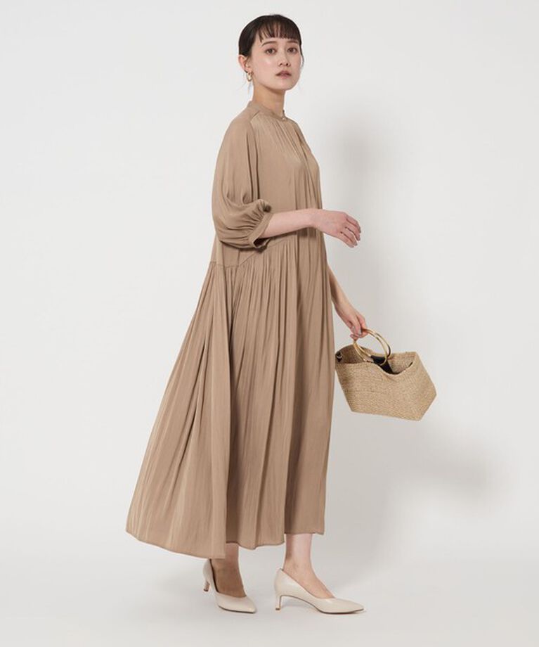 UNITED ARROWS green label relaxing「サテン ギャザー ショートスリーブ ワンピース」|ワンピース|BEIGE