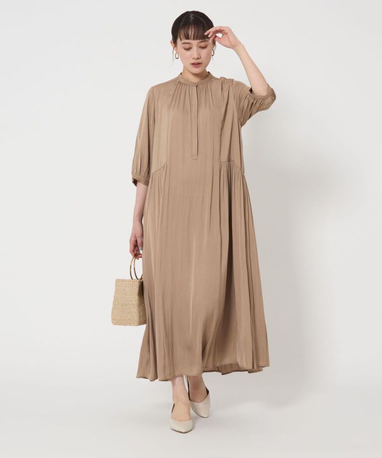 UNITED ARROWS green label relaxing「サテン ギャザー ショートスリーブ ワンピース」|ワンピース|