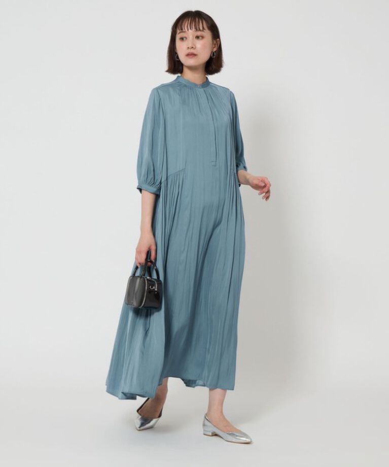 UNITED ARROWS green label relaxing「サテン ギャザー ショートスリーブ ワンピース」|ワンピース|COBALT