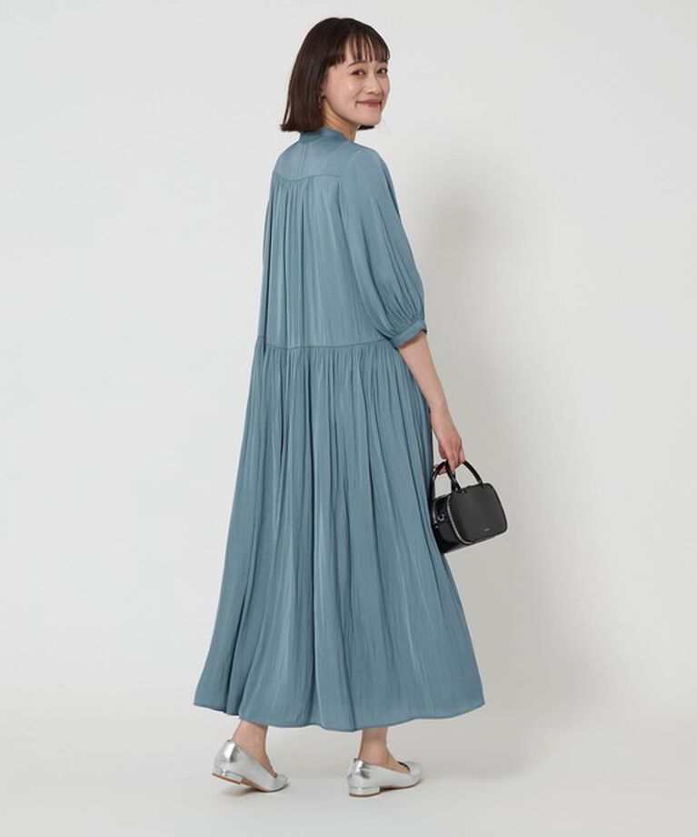 UNITED ARROWS green label relaxing「サテン ギャザー ショートスリーブ ワンピース」|ワンピース|