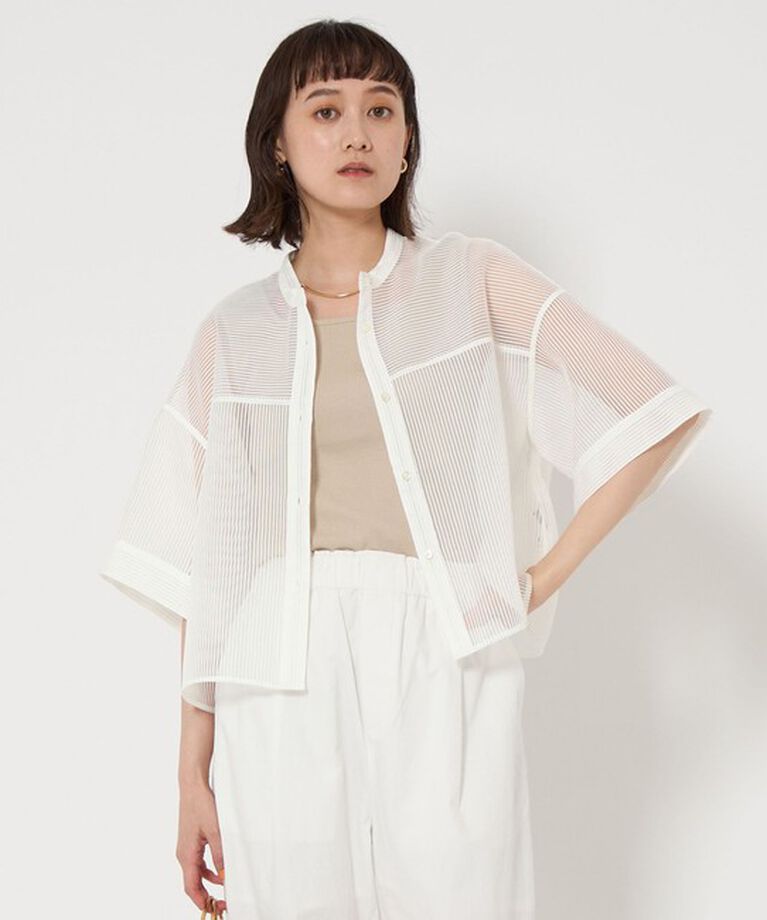 UNITED ARROWS green label relaxing「シアー コードレーン ハーフスリーブ シャツ」|シャツ・ブラウス|WHITE