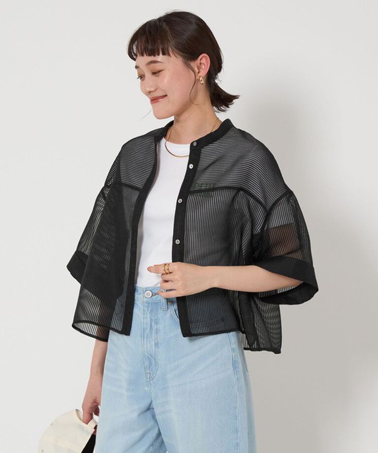 UNITED ARROWS green label relaxing「シアー コードレーン ハーフスリーブ シャツ」|シャツ・ブラウス|BLACK