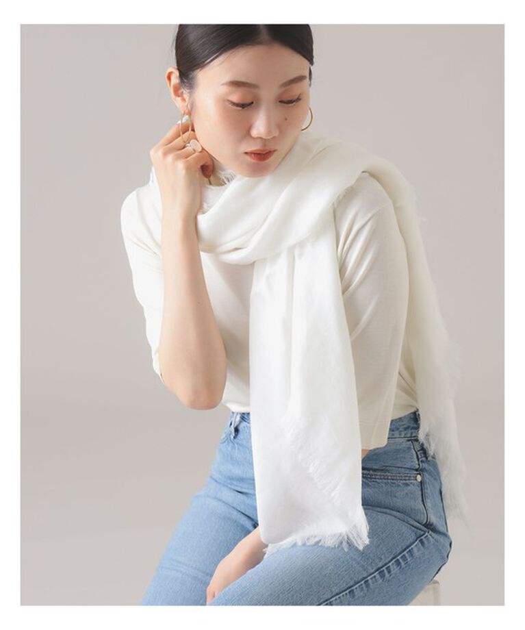 Demi-Luxe BEAMS 「ASAUCE MELER / リネンモダールシルクメランジュ ソリッドストール」|ストール|Gardenia_White