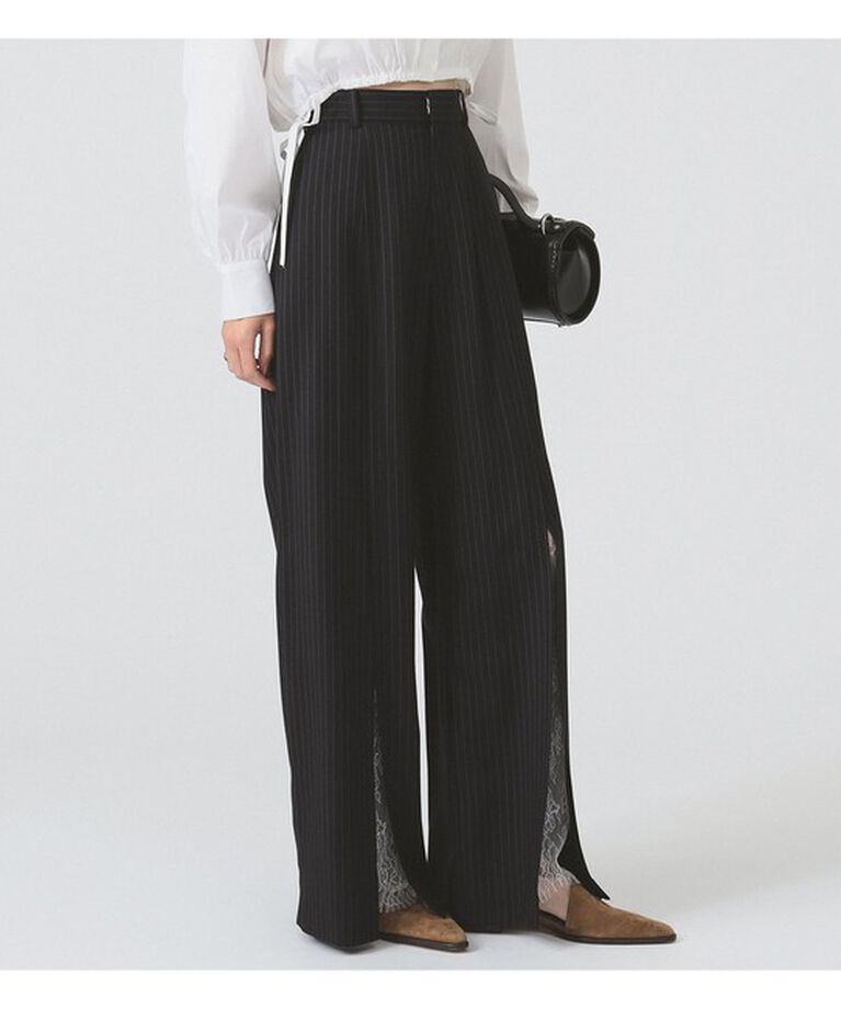 Ray BEAMS 「スリット レース ワイド パンツ」|チノ|NAVY STRIPE