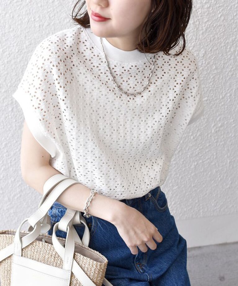 SHIPS for women「【WEB限定】〈手洗い可能〉アイレット クルーネック プルオーバー」|Tシャツ・カットソー|