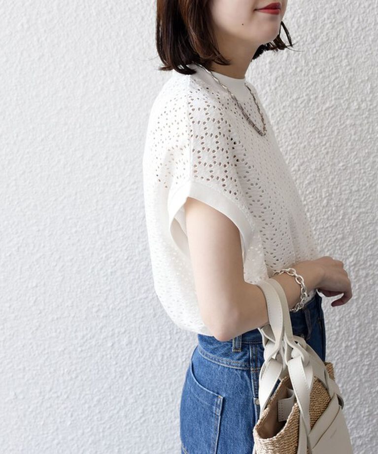 SHIPS for women「【WEB限定】〈手洗い可能〉アイレット クルーネック プルオーバー」|Tシャツ・カットソー|