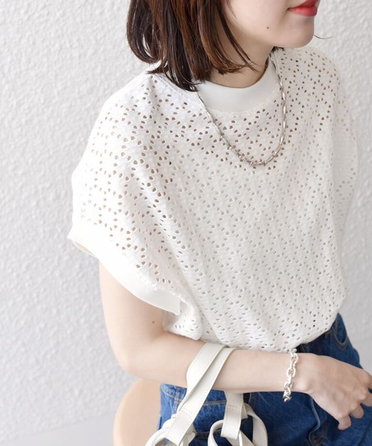 SHIPS for women「【WEB限定】〈手洗い可能〉アイレット クルーネック プルオーバー」|Tシャツ・カットソー|