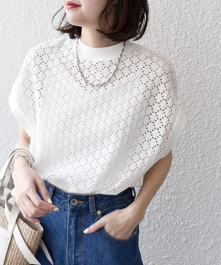 SHIPS for women「【WEB限定】〈手洗い可能〉アイレット クルーネック プルオーバー」|Tシャツ・カットソー|