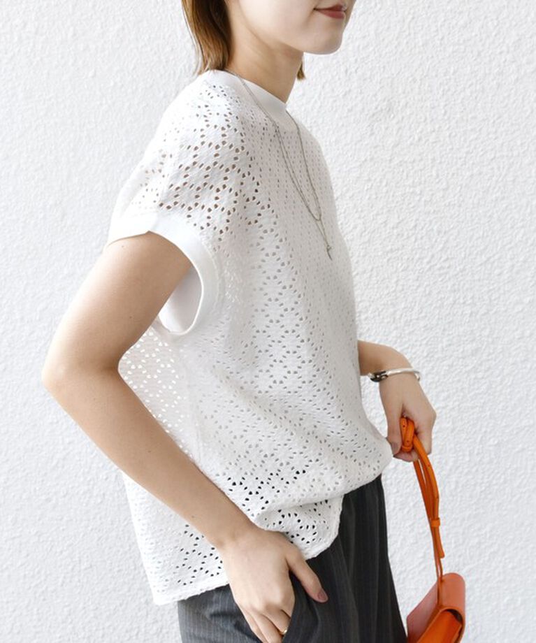SHIPS for women「【WEB限定】〈手洗い可能〉アイレット クルーネック プルオーバー」|Tシャツ・カットソー|