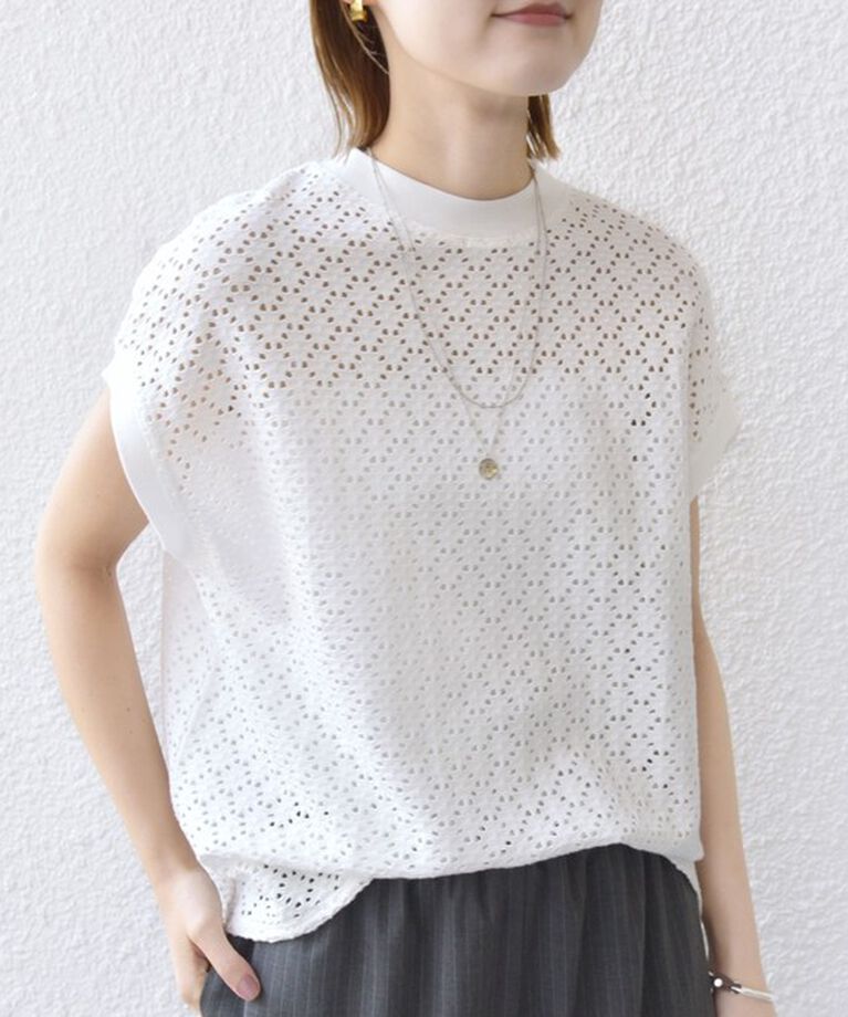 SHIPS for women「【WEB限定】〈手洗い可能〉アイレット クルーネック プルオーバー」|Tシャツ・カットソー|