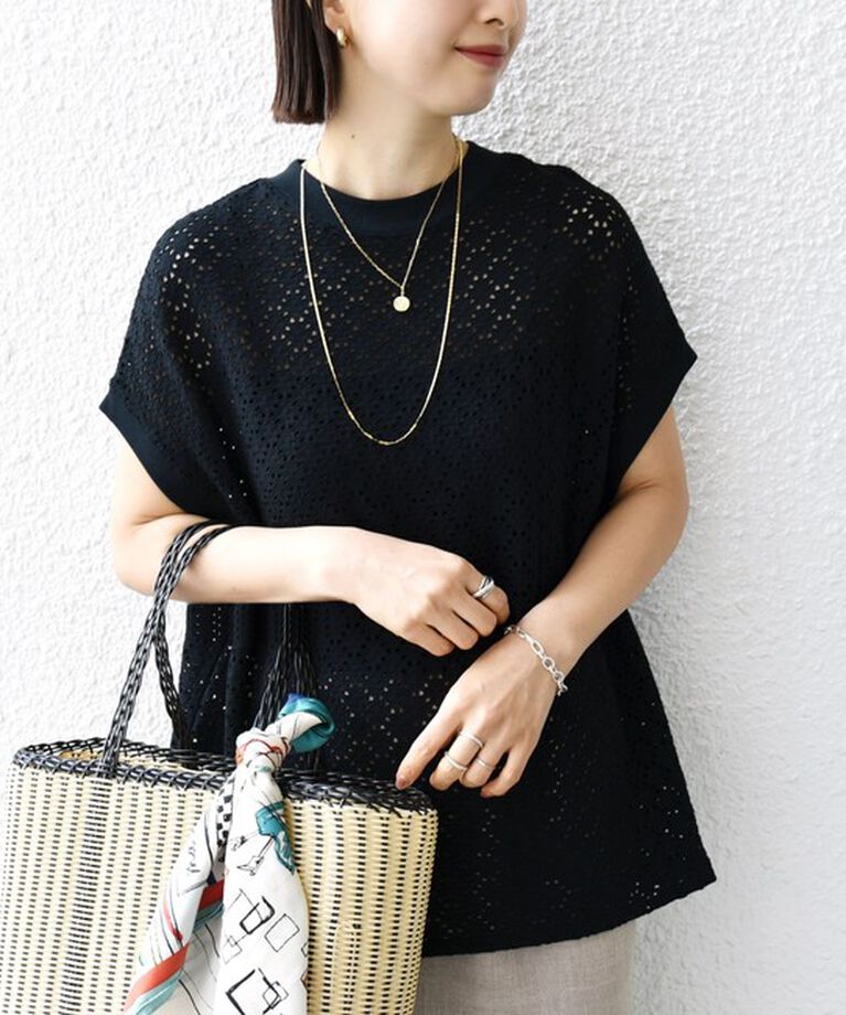 SHIPS for women「【WEB限定】〈手洗い可能〉アイレット クルーネック プルオーバー」|Tシャツ・カットソー|ブラック