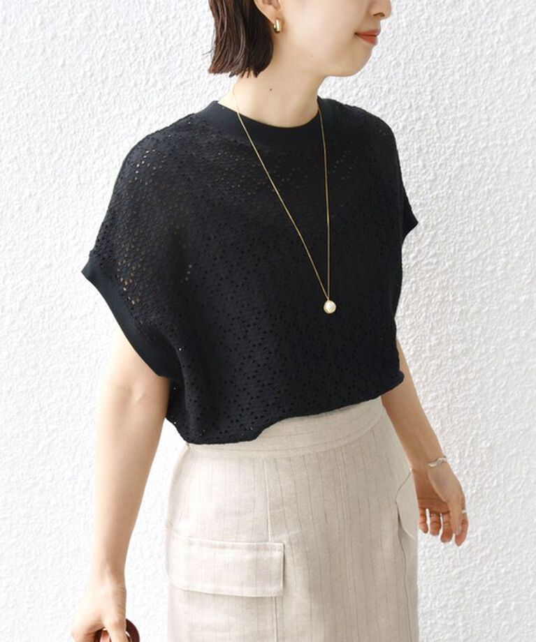 SHIPS for women「【WEB限定】〈手洗い可能〉アイレット クルーネック プルオーバー」|Tシャツ・カットソー|