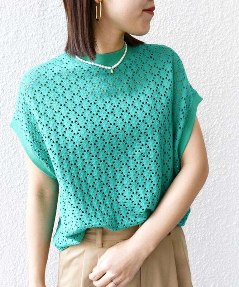 SHIPS for women「【WEB限定】〈手洗い可能〉アイレット クルーネック プルオーバー」|Tシャツ・カットソー|