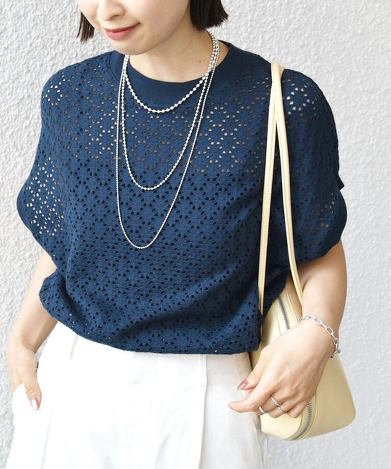 SHIPS for women「【WEB限定】〈手洗い可能〉アイレット クルーネック プルオーバー」|Tシャツ・カットソー|ネイビー