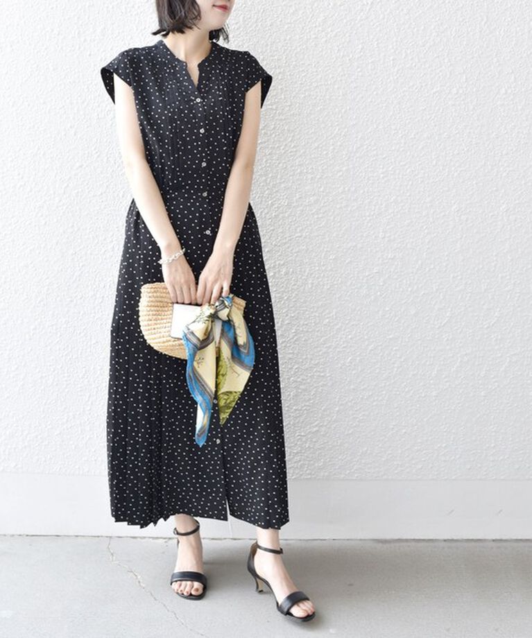 SHIPS for women「【WEB限定】〈洗濯機可能〉ドット 花柄 サイド プリーツ フレンチスリーブ ワンピース」|ワンピース|
