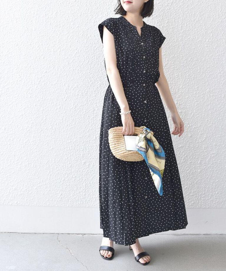 SHIPS for women「【WEB限定】〈洗濯機可能〉ドット 花柄 サイド プリーツ フレンチスリーブ ワンピース」|ワンピース|