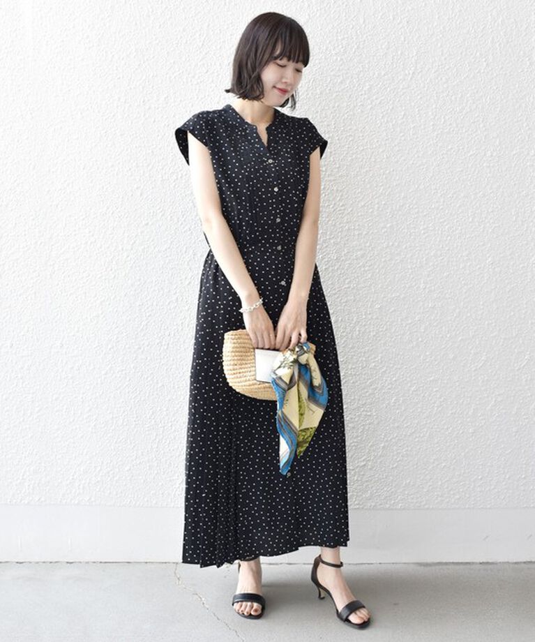 SHIPS for women「【WEB限定】〈洗濯機可能〉ドット 花柄 サイド プリーツ フレンチスリーブ ワンピース」|ワンピース|