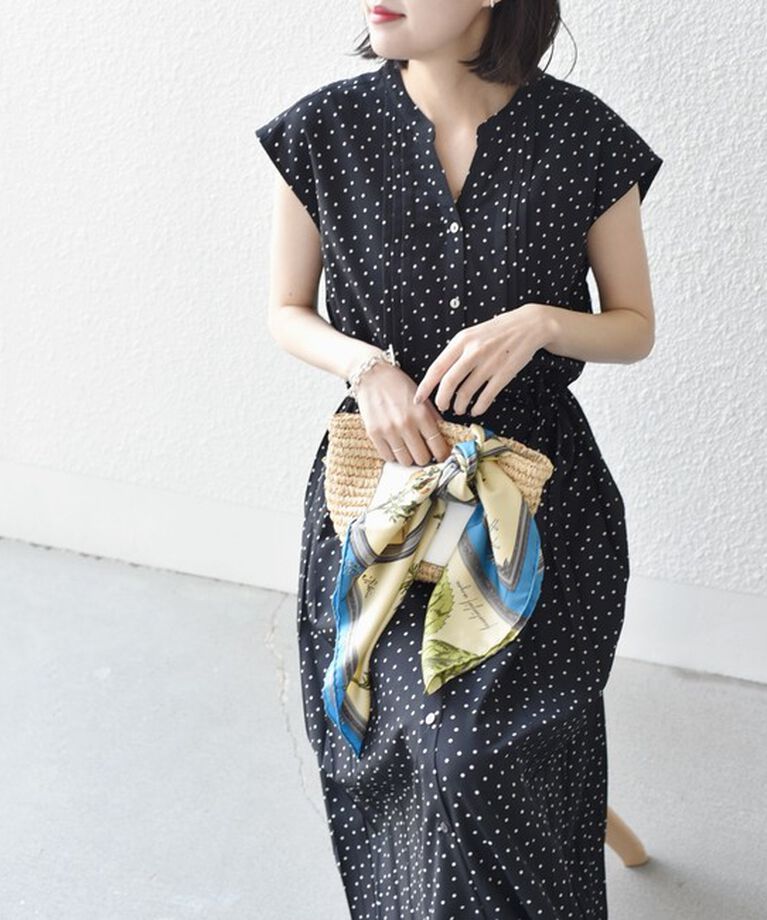 SHIPS for women「【WEB限定】〈洗濯機可能〉ドット 花柄 サイド プリーツ フレンチスリーブ ワンピース」|ワンピース|