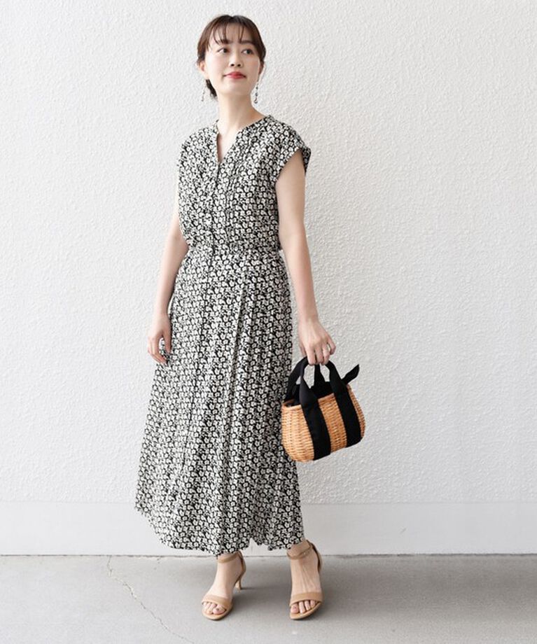 SHIPS for women「【WEB限定】〈洗濯機可能〉ドット 花柄 サイド プリーツ フレンチスリーブ ワンピース」|ワンピース|