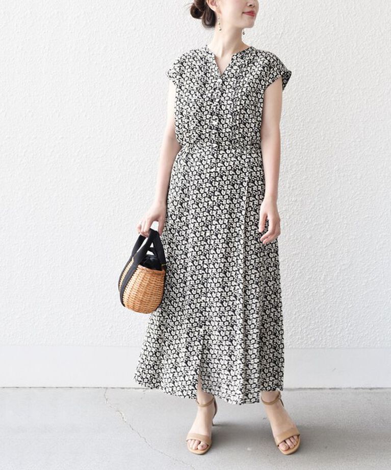 SHIPS for women「【WEB限定】〈洗濯機可能〉ドット 花柄 サイド プリーツ フレンチスリーブ ワンピース」|ワンピース|