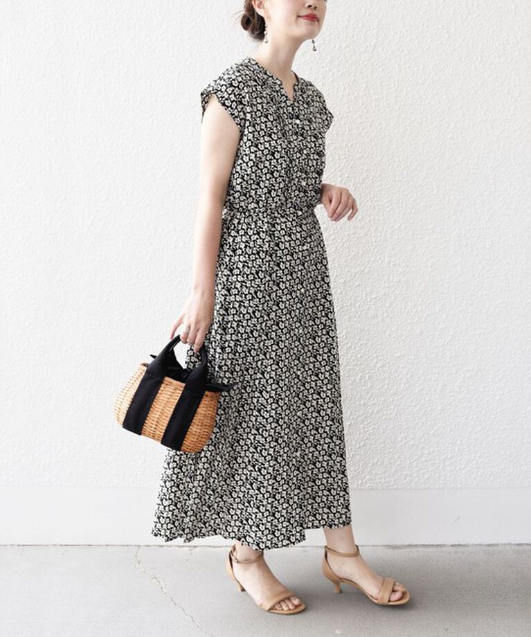 SHIPS for women「【WEB限定】〈洗濯機可能〉ドット 花柄 サイド プリーツ フレンチスリーブ ワンピース」|ワンピース|