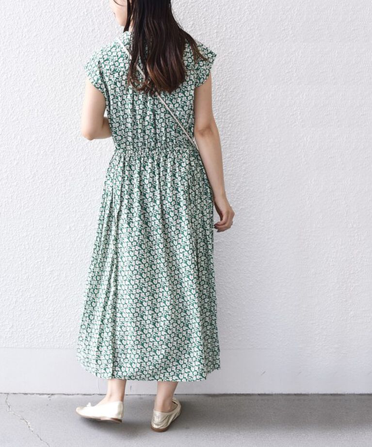 SHIPS for women「【WEB限定】〈洗濯機可能〉ドット 花柄 サイド プリーツ フレンチスリーブ ワンピース」|ワンピース|