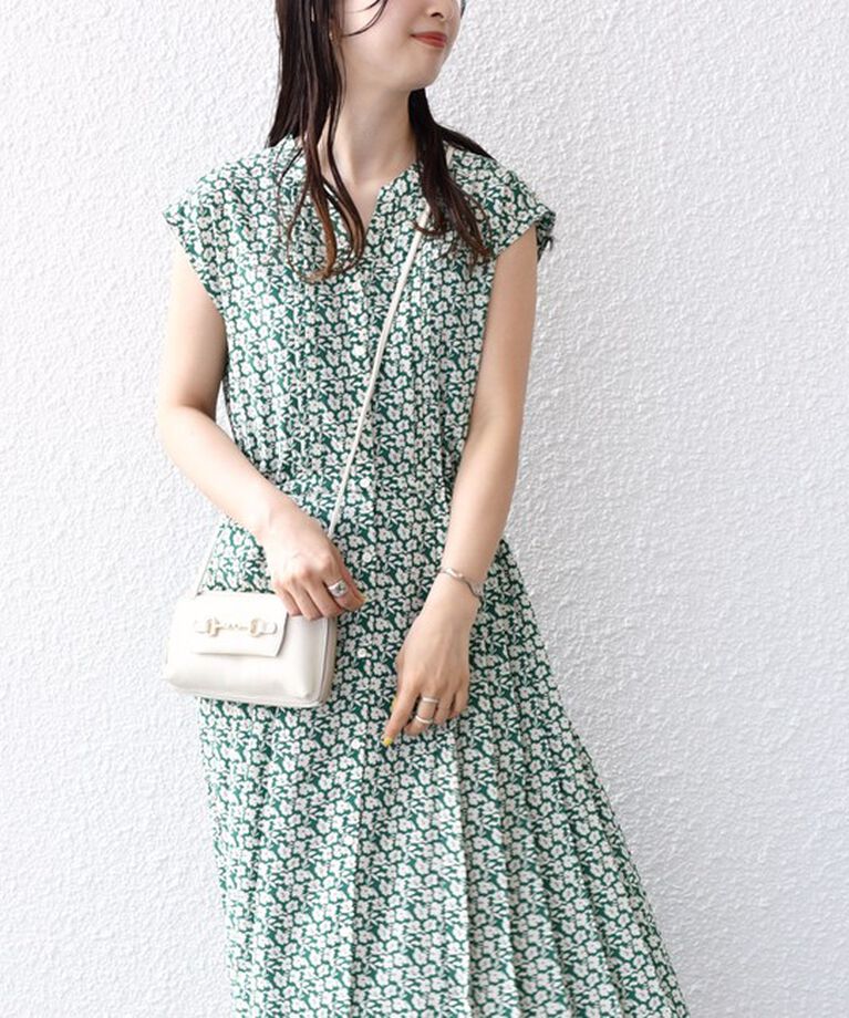 SHIPS for women「【WEB限定】〈洗濯機可能〉ドット 花柄 サイド プリーツ フレンチスリーブ ワンピース」|ワンピース|