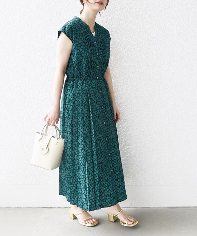 SHIPS for women「【WEB限定】〈洗濯機可能〉ドット 花柄 サイド プリーツ フレンチスリーブ ワンピース」|ワンピース|