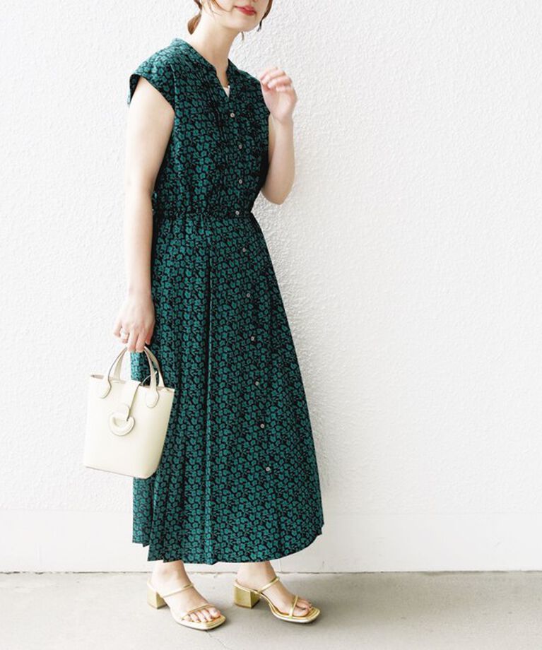 SHIPS for women「【WEB限定】〈洗濯機可能〉ドット 花柄 サイド プリーツ フレンチスリーブ ワンピース」|ワンピース|