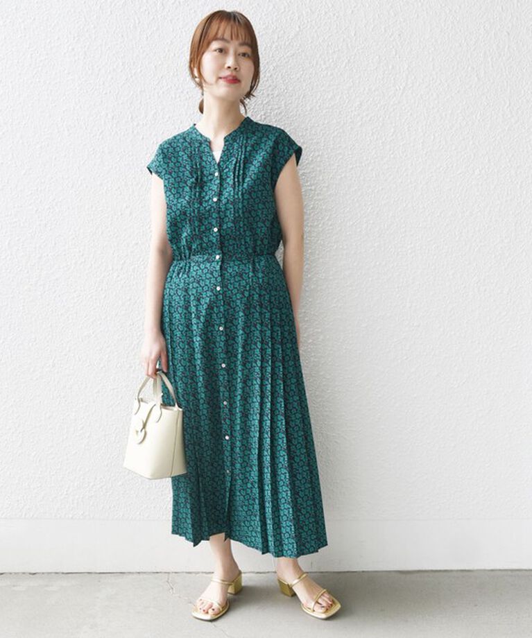 SHIPS for women「【WEB限定】〈洗濯機可能〉ドット 花柄 サイド プリーツ フレンチスリーブ ワンピース」|ワンピース|