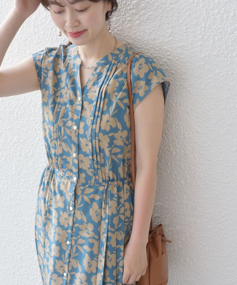 SHIPS for women「【WEB限定】〈洗濯機可能〉ドット 花柄 サイド プリーツ フレンチスリーブ ワンピース」|ワンピース|スカイブルー