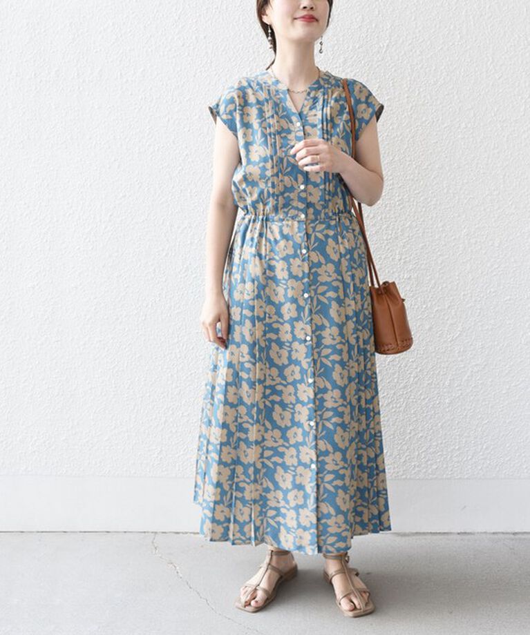 SHIPS for women「【WEB限定】〈洗濯機可能〉ドット 花柄 サイド プリーツ フレンチスリーブ ワンピース」|ワンピース|