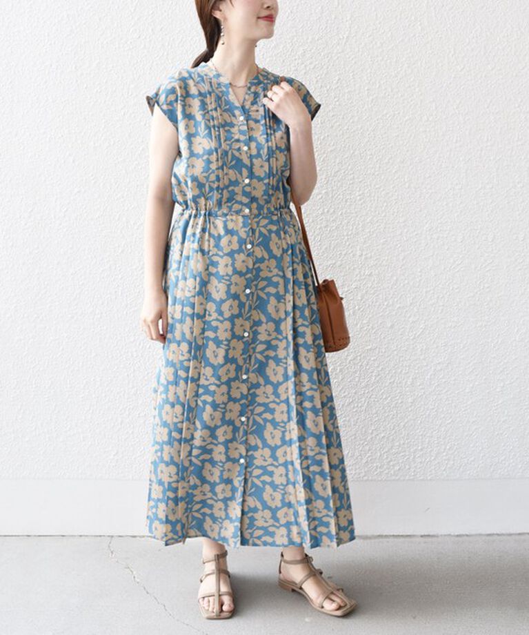 SHIPS for women「【WEB限定】〈洗濯機可能〉ドット 花柄 サイド プリーツ フレンチスリーブ ワンピース」|ワンピース|