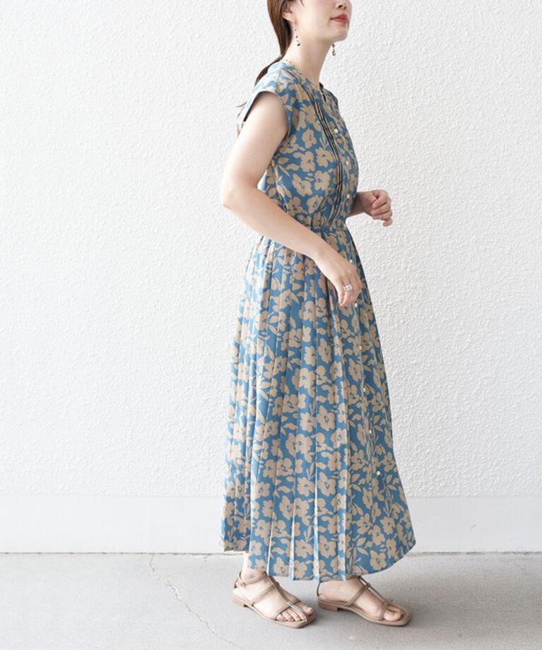 SHIPS for women「【WEB限定】〈洗濯機可能〉ドット 花柄 サイド プリーツ フレンチスリーブ ワンピース」|ワンピース|