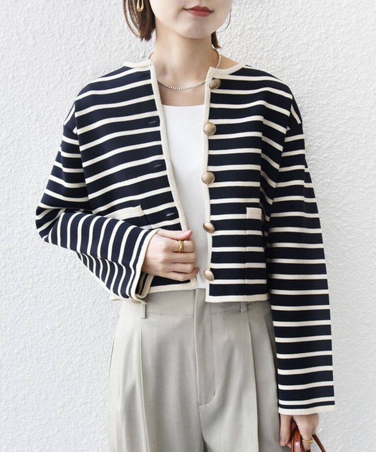 SHIPS for women「*〈手洗い可能〉 ミラノリブ ゴールド ボタン ニット ジャケット 24SS ◇」|カーディガン|ダークブルー