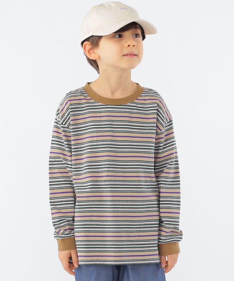 SHIPS KIDS「SHIPS KIDS:100～130cm / マルチ ボーダー 長袖 TEE」|Tシャツ・カットソー|ベージュ