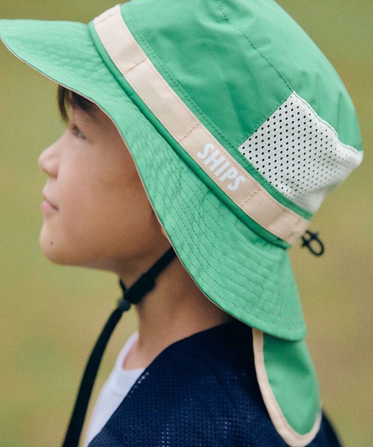 SHIPS KIDS「SHIPS KIDS:〈UVカット/撥水/吸水速乾〉サファリ ハット」|ハット|ライム